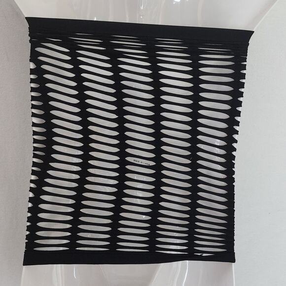 Black Strapless Tube top Womens Cutout Slashed Sides Clubwear Stretchy Bodycon - Picture 2 of 4